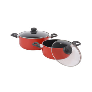 Royalford RF11642 9-Piece Non-Stick Cookware Set with Glass Lids| Frypan, Saucepan & Casseroles | Strong Aluminium Body | PFOA-Free Coating & Bamboo Kitchen Tools