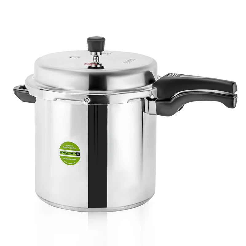 Royalford 12L Induction Pressure Cooker RF11645 | Strong Virgin Aluminium Body| Improved Pressure Regulator|  Multi-Safety System| Free Gasket & 2-Year Warranty