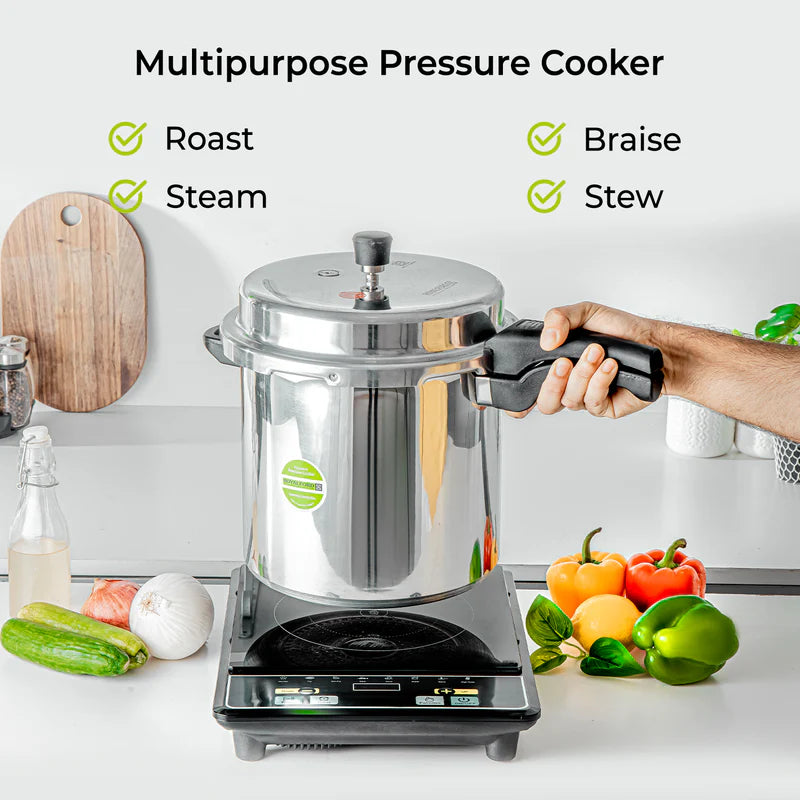 Royalford 12L Induction Pressure Cooker RF11645 | Strong Virgin Aluminium Body| Improved Pressure Regulator|  Multi-Safety System| Free Gasket & 2-Year Warranty