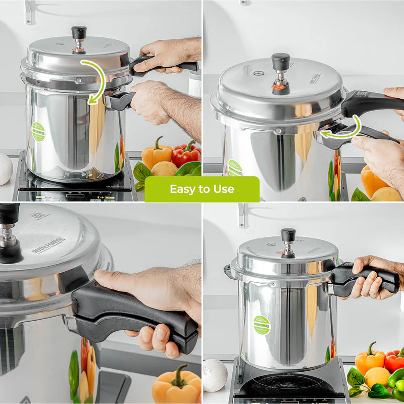 Royalford 12L Induction Pressure Cooker RF11645 | Strong Virgin Aluminium Body| Improved Pressure Regulator|  Multi-Safety System| Free Gasket & 2-Year Warranty