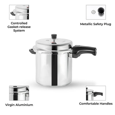 Royalford 12L Induction Pressure Cooker RF11645 | Strong Virgin Aluminium Body| Improved Pressure Regulator|  Multi-Safety System| Free Gasket & 2-Year Warranty