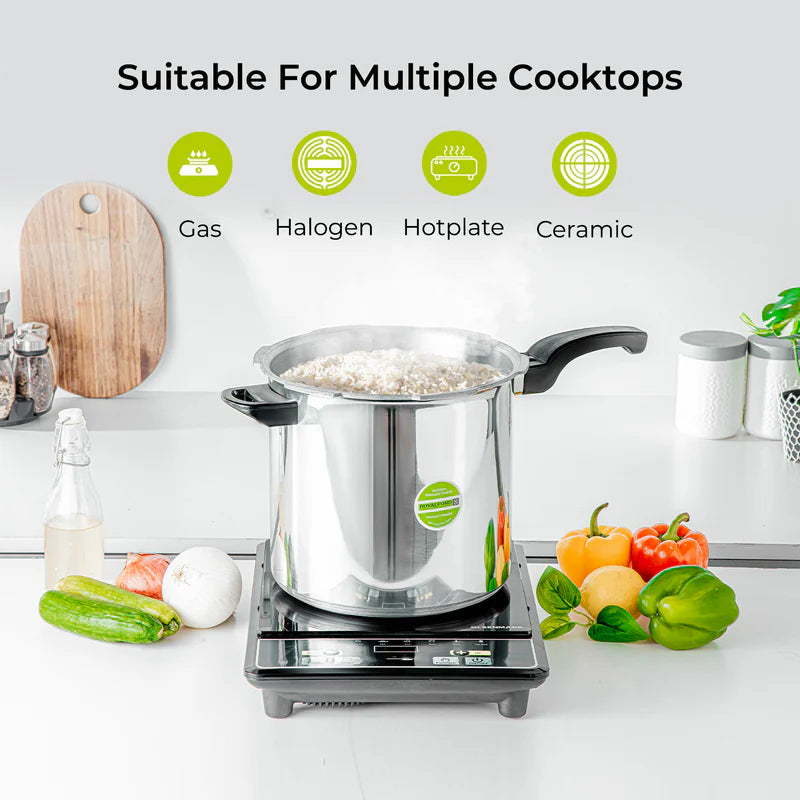 Royalford 12L Induction Pressure Cooker RF11645 | Strong Virgin Aluminium Body| Improved Pressure Regulator|  Multi-Safety System| Free Gasket & 2-Year Warranty