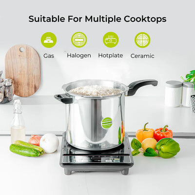 Royalford 12L Induction Pressure Cooker RF11645 | Strong Virgin Aluminium Body| Improved Pressure Regulator|  Multi-Safety System| Free Gasket & 2-Year Warranty