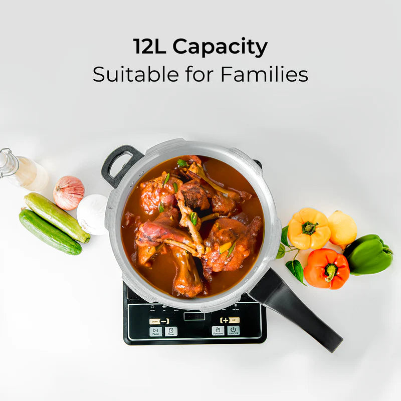 Royalford 12L Induction Pressure Cooker RF11645 | Strong Virgin Aluminium Body| Improved Pressure Regulator|  Multi-Safety System| Free Gasket & 2-Year Warranty