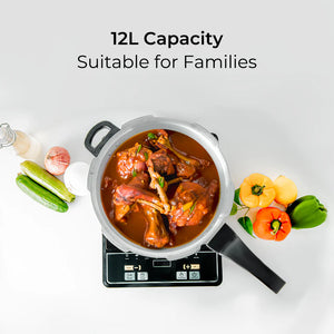 Royalford 12L Induction Pressure Cooker RF11645 | Strong Virgin Aluminium Body| Improved Pressure Regulator|  Multi-Safety System| Free Gasket & 2-Year Warranty