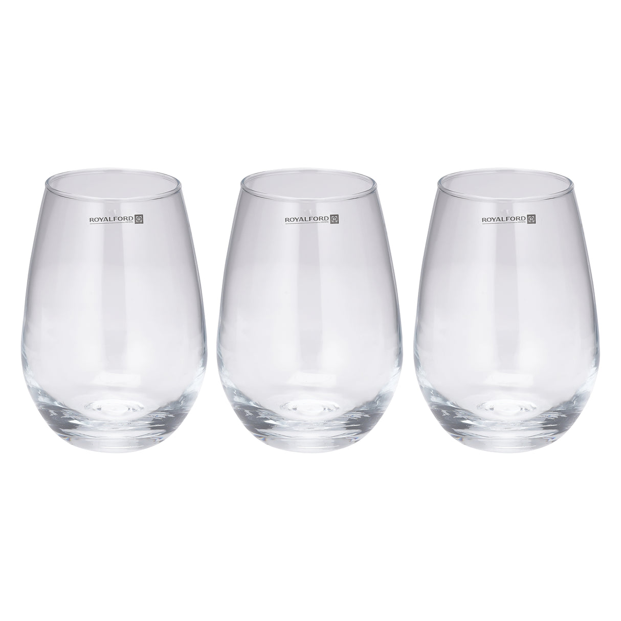 Royalford RF11655 Glass Tumbler Set | 3PCS 490ml Lead Free Drinking Glasses | Durable Elegant Water Juice Glass Set | Premium Kitchen Drinkware | Modern Curved Design