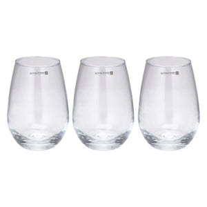 Royalford RF11655 Glass Tumbler Set | 3PCS 490ml Lead Free Drinking Glasses | Durable Elegant Water Juice Glass Set | Premium Kitchen Drinkware | Modern Curved Design