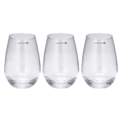 Royalford RF11655 Glass Tumbler Set | 3PCS 490ml Lead Free Drinking Glasses | Durable Elegant Water Juice Glass Set | Premium Kitchen Drinkware | Modern Curved Design