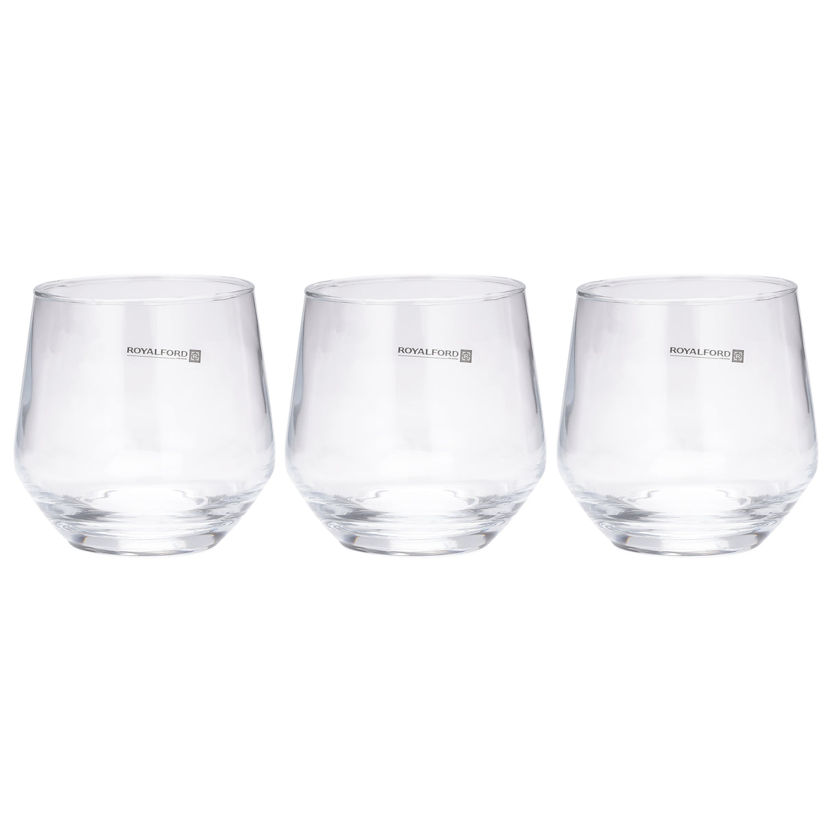 Royalford RF11656 glass tumbler set of 3 pcs| 360ml capacity &  made from lead-free soda-lime glass| durable, elegant design, ideal for water, juice & daily beverage use|