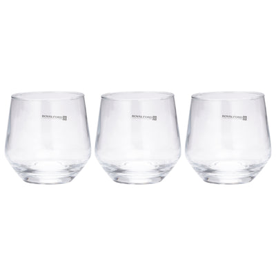 Royalford RF11656 glass tumbler set of 3 pcs| 360ml capacity &  made from lead-free soda-lime glass| durable, elegant design, ideal for water, juice & daily beverage use|