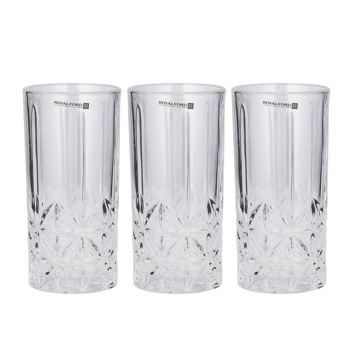Royalford RF11662 Glass Tumbler Set | 3 Pcs 360ML Lead Free Soda Lime Drinking Glasses| Elegant Textured Base| Premium Water Juice Soft Drink Beverage Glassware for Home