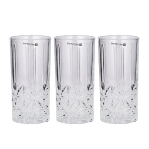 Royalford RF11662 Glass Tumbler Set | 3 Pcs 360ML Lead Free Soda Lime Drinking Glasses| Elegant Textured Base| Premium Water Juice Soft Drink Beverage Glassware for Home