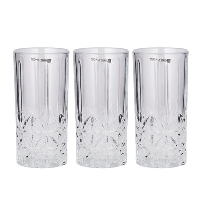 Royalford RF11662 Glass Tumbler Set | 3 Pcs 360ML Lead Free Soda Lime Drinking Glasses| Elegant Textured Base| Premium Water Juice Soft Drink Beverage Glassware for Home