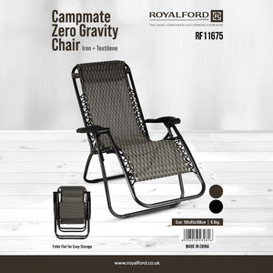 Royalford RF11675 Campmate Zero Gravity Chair | Iron Frame and Textilene Fabric | Foldable Reclining Chair for Outdoor Camping, Garden, Patio and Relaxation Use