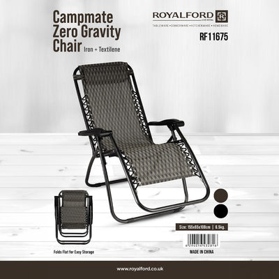 Royalford RF11675 Campmate Zero Gravity Chair | Iron Frame and Textilene Fabric | Foldable Reclining Chair for Outdoor Camping, Garden, Patio and Relaxation Use