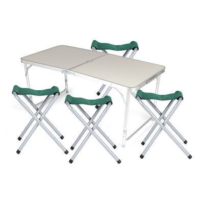 Royalford RF11676 Camping Table with Chairs | Foldable Outdoor Table Set with Aluminium Fireboard Top| Portable Design, Storage Friendly, Ideal for Camping & travel.