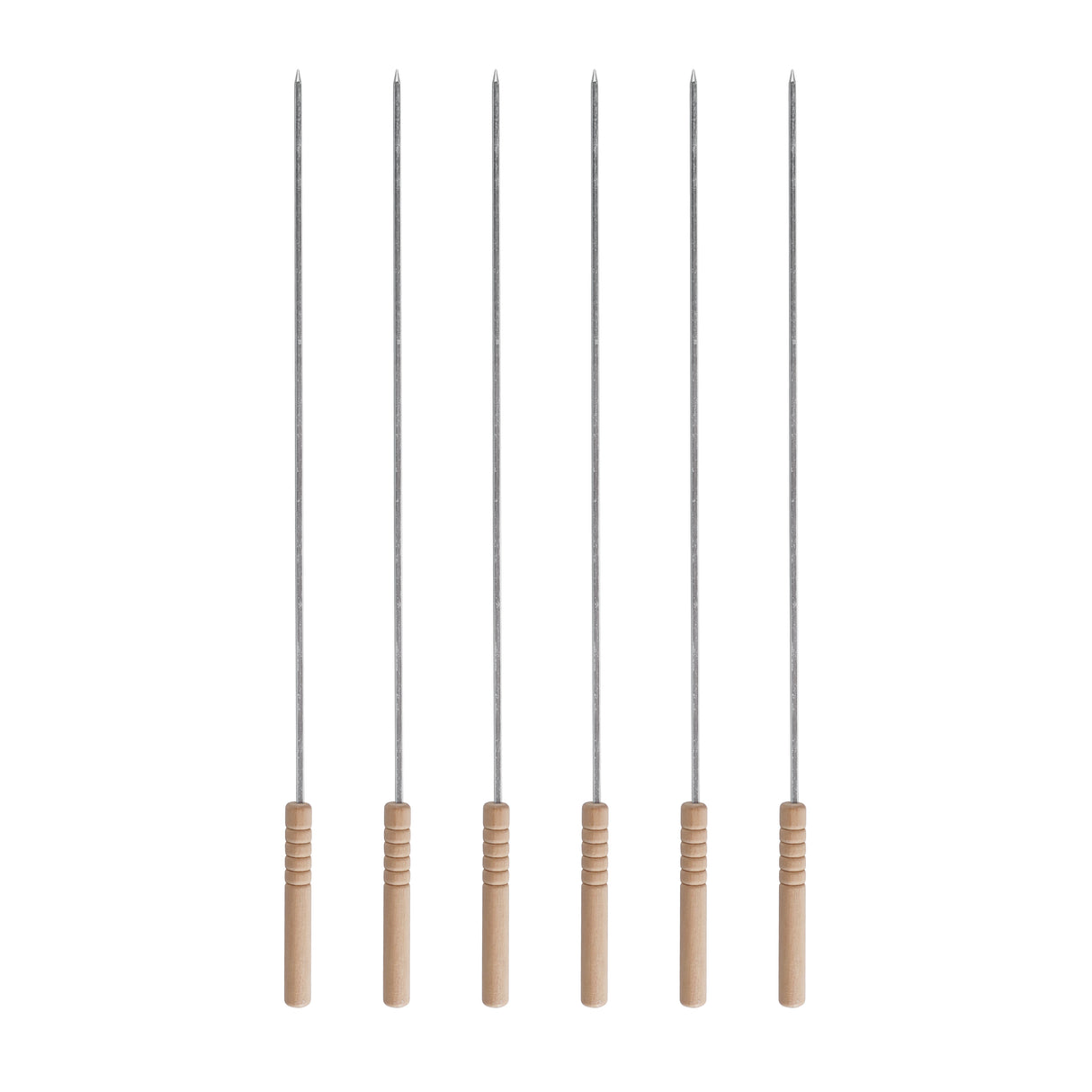 Royalford RF11679 BBQ Square Skewers 6pcs | 40cm Stainless Steel Grill Sticks with Wooden Handle | Durable Reusable Barbecue Skewers Set for Kebabs, Meat & Vegetables