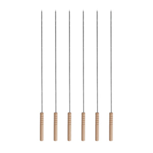 Royalford RF11679 BBQ Square Skewers 6pcs | 40cm Stainless Steel Grill Sticks with Wooden Handle | Durable Reusable Barbecue Skewers Set for Kebabs, Meat & Vegetables