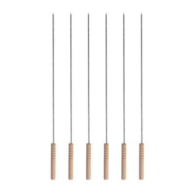 Royalford RF11679 BBQ Square Skewers 6pcs | 40cm Stainless Steel Grill Sticks with Wooden Handle | Durable Reusable Barbecue Skewers Set for Kebabs, Meat & Vegetables