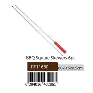 Royalford RF11680 BBQ Square Skewers | 6PCS Stainless Steel 60cm Heavy Duty Grilling Skewer Set | Heat Resistant Handle for BBQ, Meat & Vegetables Outdoor Grill Cooking