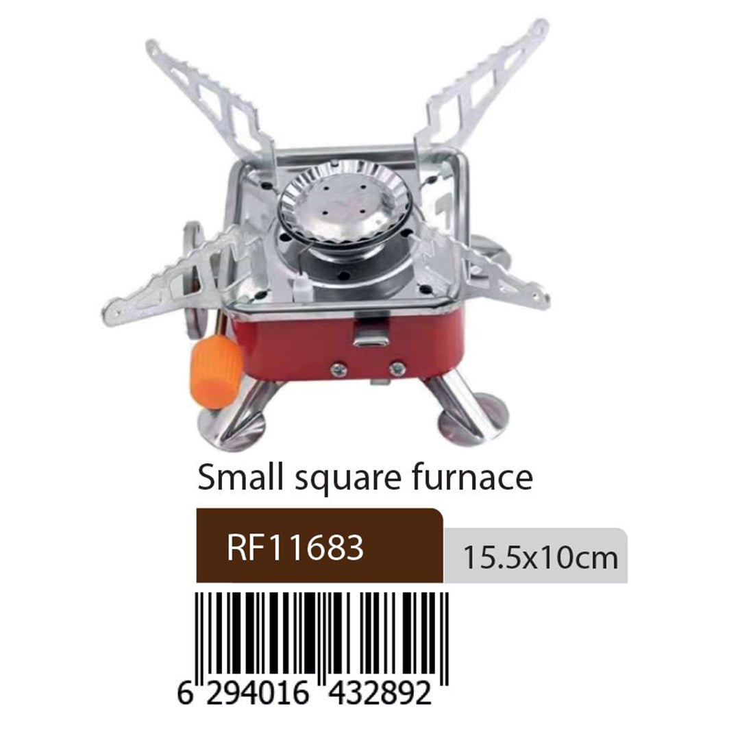 RoyalFord RF11683 Portable Small Square Gas Stove | Camping Furnace Foldable Outdoor Cooking Burner | 15.5x10cm Compact Butane Cooker for Hiking, Picnic & Travel Use