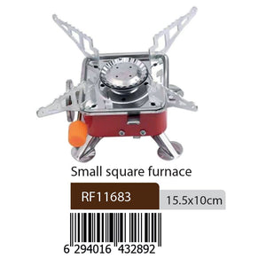 RoyalFord RF11683 Portable Small Square Gas Stove | Camping Furnace Foldable Outdoor Cooking Burner | 15.5x10cm Compact Butane Cooker for Hiking, Picnic & Travel Use