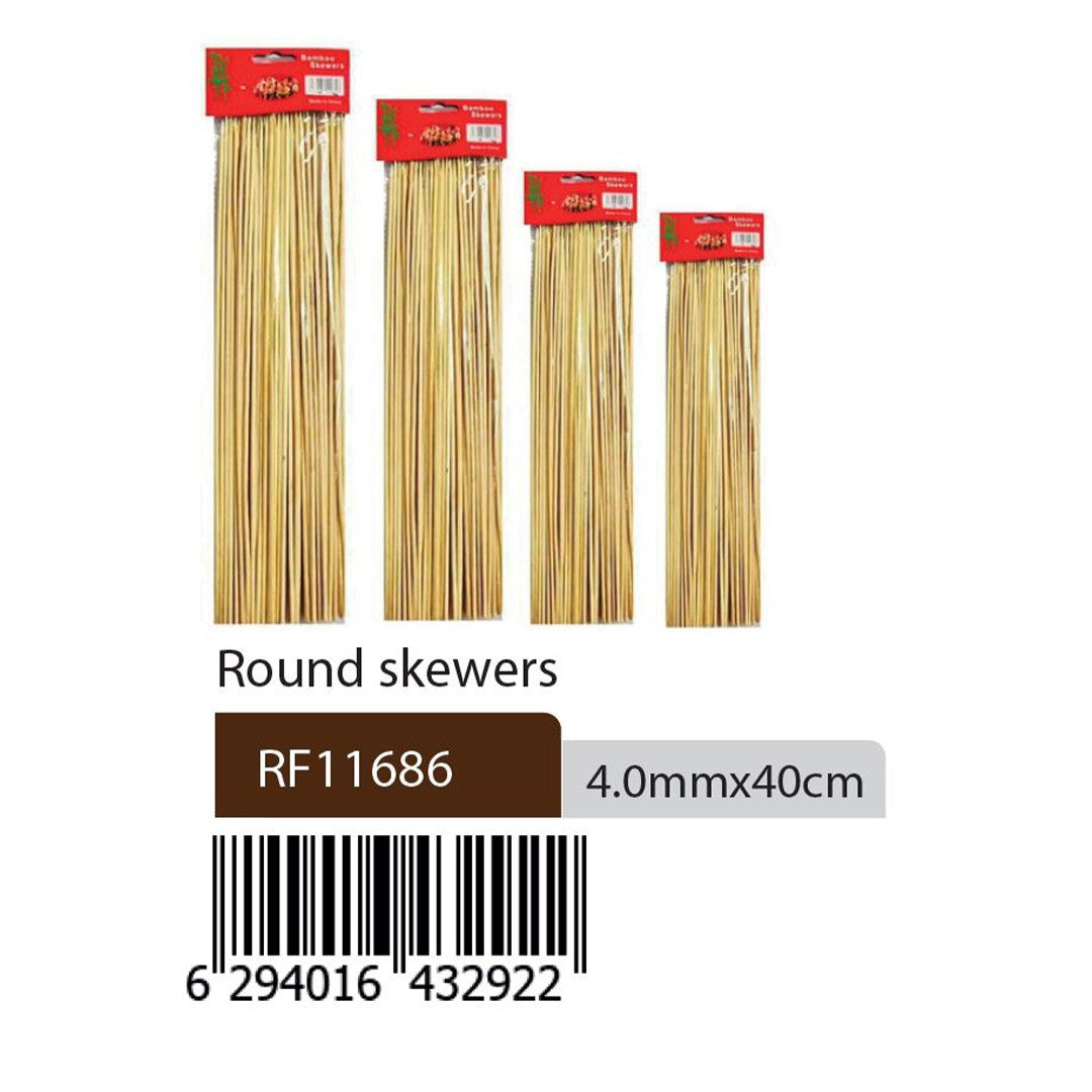 RoyalFord RF11686 Bamboo Skewers 40cm | Heavy Duty 4.0mm Thick Round BBQ Sticks | Natural Disposable Skewers | Perfect  for Grilling Kebab, Barbecue & Party Food Use