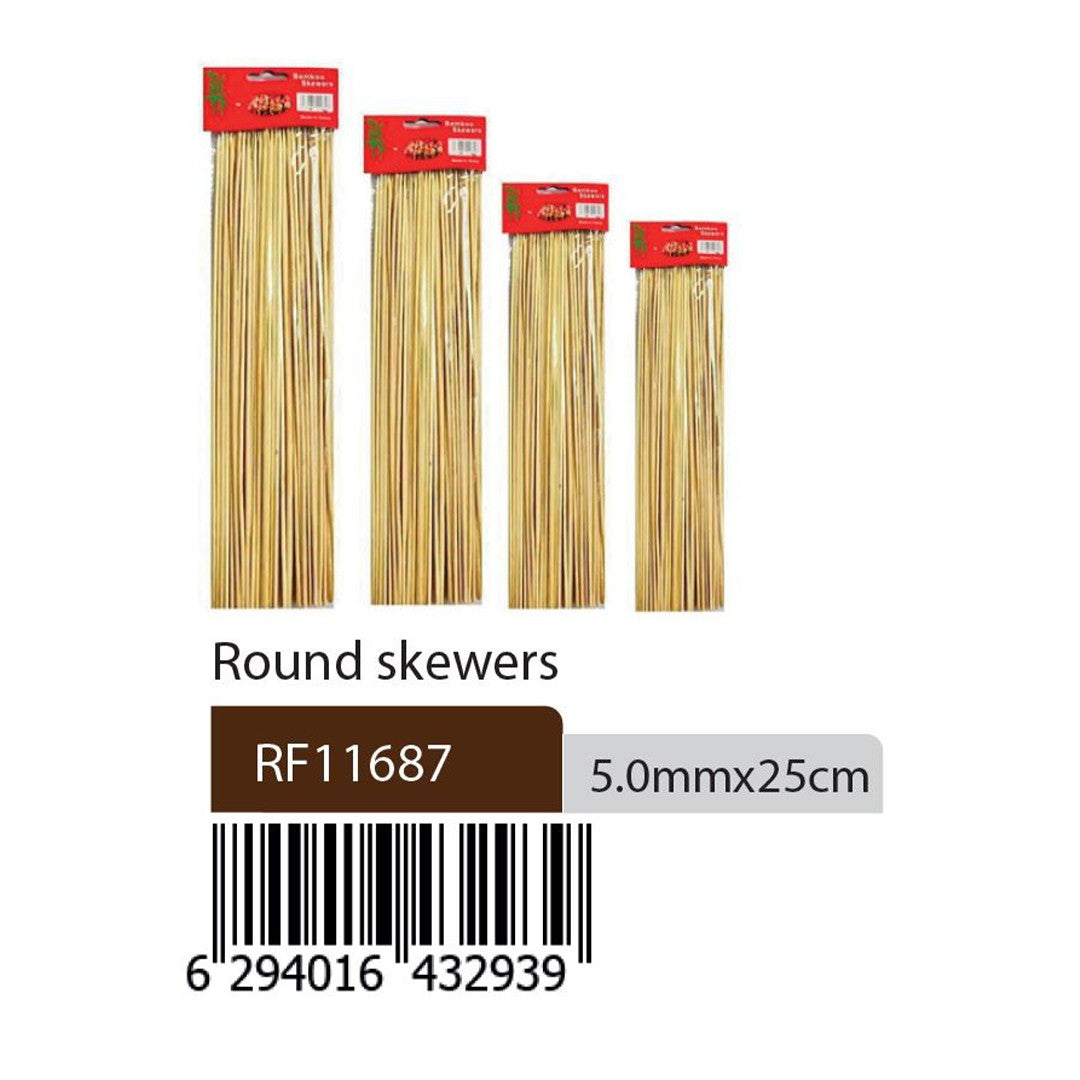 RoyalFord RF11687 Bamboo Skewers 25cm | 5.0mm Thick Heavy Duty Round BBQ Sticks | Natural Disposable Skewers | Perfect for Grilling Kebab, Barbecue & Party Use