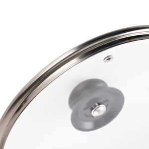 Royalford RF11726 Tempered Glass Lid | 26cm|  Stainless Steel Frame | Steam-Release Vent| Heat-Resistant Bakelite Knob| 3.8mm Thickness | Food-Grade & Dishwasher-Safe