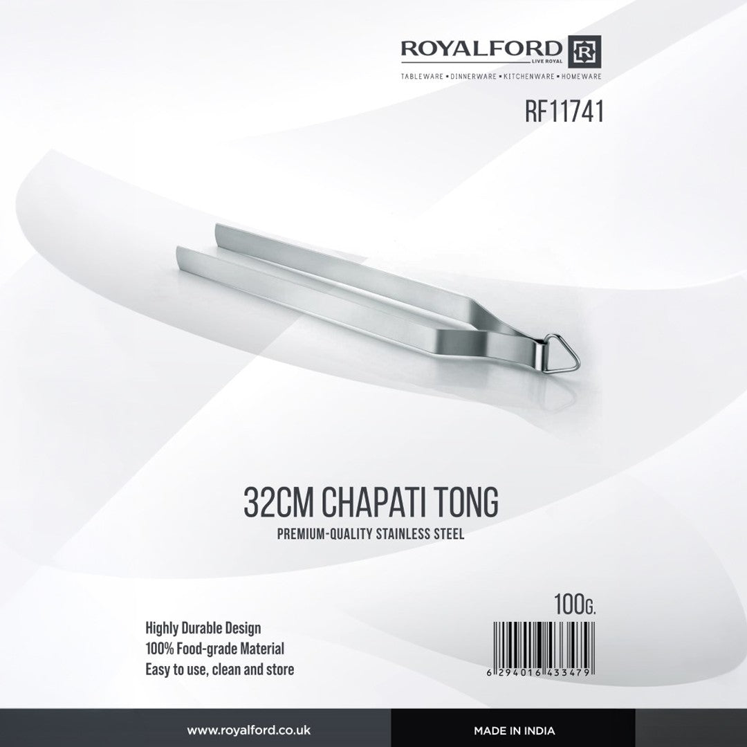Royalford RF11741 32CM Chapati Tong | made from premium stainless steel, durable & food-grade| easy to use and clean, ideal for handling chapatis and hot foods|