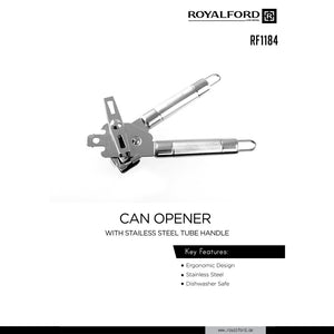 Royalford RF1184-O Stainless Steel Can Opener with Tube Handle | Heavy Duty Manual Tin Opener | Ergonomic Grip Sharp Cutting Wheel |Durable Kitchen Tool | Dishwasher Safe