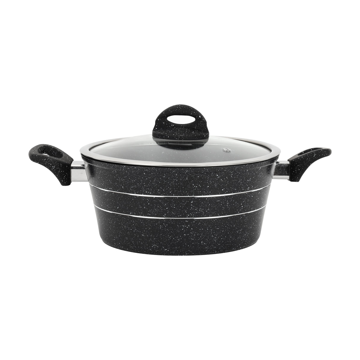 Royalford RF11865 Smart Granite 24cm casserole with forged aluminium body| 5-layer non-stick granite coating, induction base, glass lid and cool-touch handles, durable