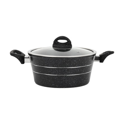 Royalford RF11865 Smart Granite 24cm casserole with forged aluminium body| 5-layer non-stick granite coating, induction base, glass lid and cool-touch handles, durable