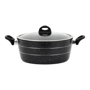 Royalford RF11866 Smart Granite Casserole 26cm with forged aluminium | durable granite non-stick coating, extra-thick induction base, glass lid and cool-touch handles.