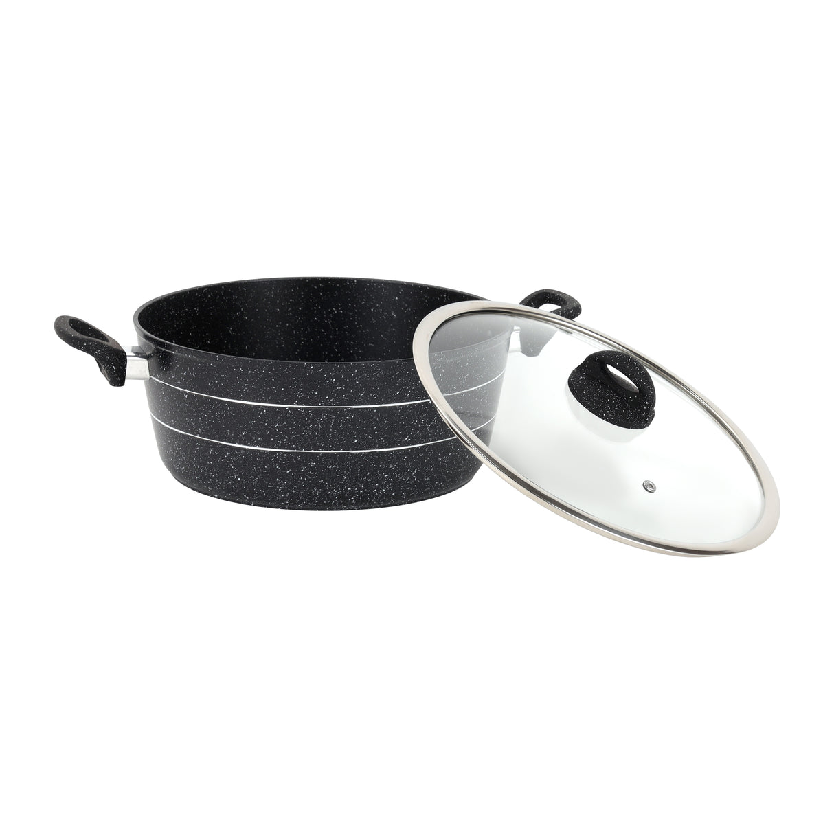 Royalford 30 cm Smart Granite Series Casserole- RF11868/ Forged Aluminium Cookware with Nonstick Granite Coating/ Glass Lid and Soft Touch Handles, Perfect for Cooking, Black