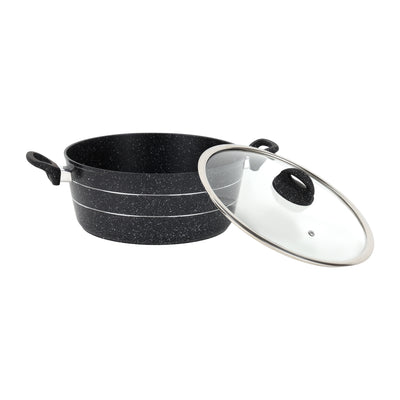 Royalford 30 cm Smart Granite Series Casserole- RF11868/ Forged Aluminium Cookware with Nonstick Granite Coating/ Glass Lid and Soft Touch Handles, Perfect for Cooking, Black