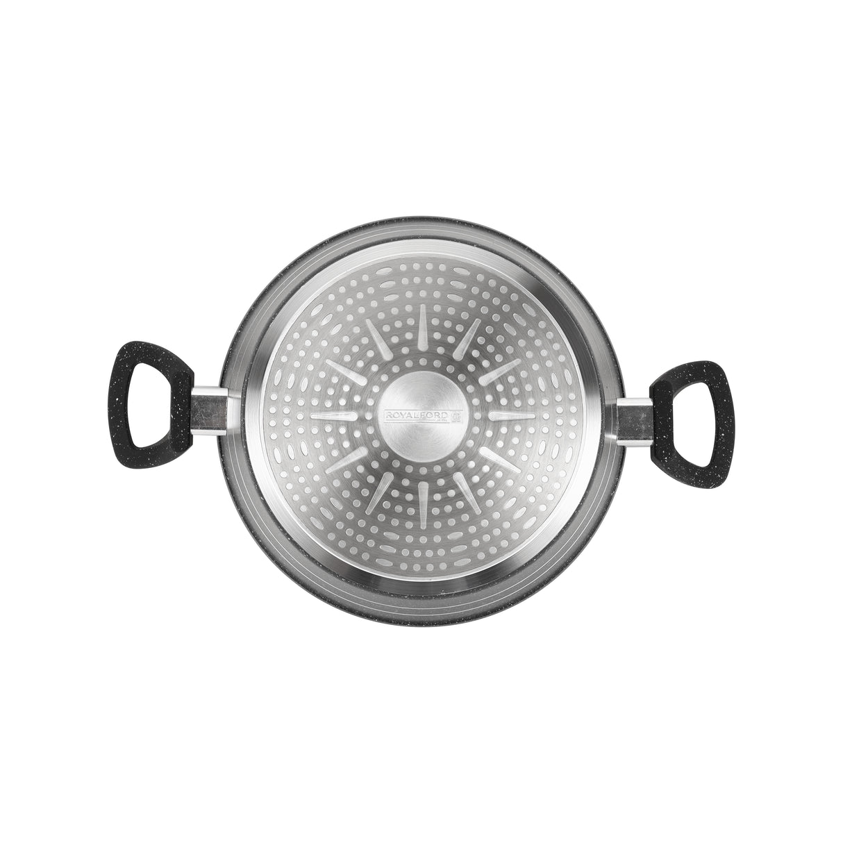 Royalford RF11868 Smart Granite Series 30cm Casserole | Forged Aluminium Body | 5-Layer Durable Granite Coating | Tempered Glass Lid & Induction Compatible Base Pot