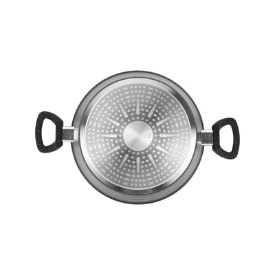 Royalford RF11868 Smart Granite Series 30cm Casserole | Forged Aluminium Body | 5-Layer Durable Granite Coating | Tempered Glass Lid & Induction Compatible Base Pot