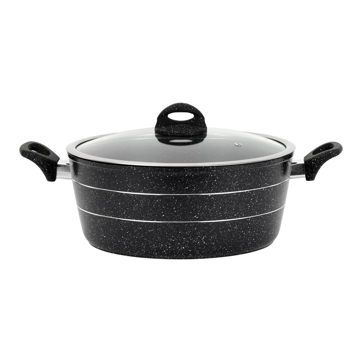 Royalford 30 cm Smart Granite Series Casserole- RF11868/ Forged Aluminium Cookware with Nonstick Granite Coating/ Glass Lid and Soft Touch Handles, Perfect for Cooking, Black