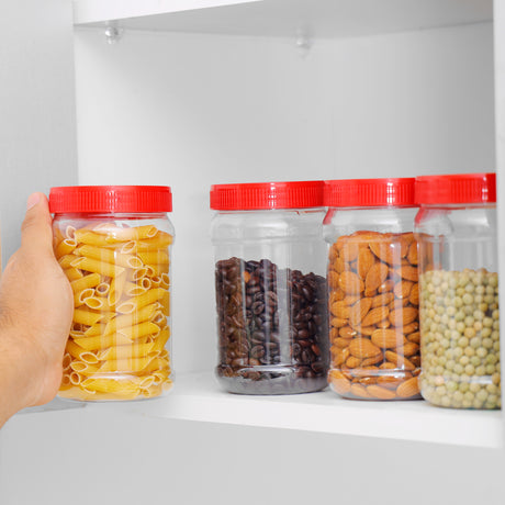 Royalford RF11877 750ML PET Jar Set| 4PCS with airtight lids & BPA-free material| leak-proof & odor-free, ideal for storing grains, snacks & keeping food fresh|