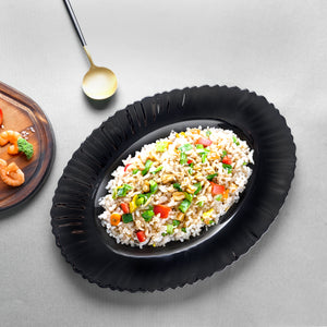 Royalford RF11900 13" opalware oval plate| black wave design, lightweight & chip-resistant| microwave and dishwasher safe, ideal for everyday dining and serving meals|