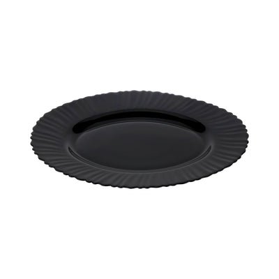 Royalford RF11900 13" opalware oval plate| black wave design, lightweight & chip-resistant| microwave and dishwasher safe, ideal for everyday dining and serving meals|