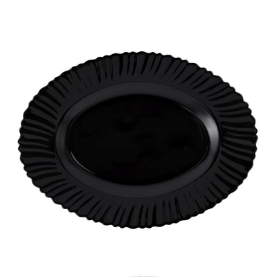 Royalford RF11900 13" opalware oval plate| black wave design, lightweight & chip-resistant| microwave and dishwasher safe, ideal for everyday dining and serving meals|