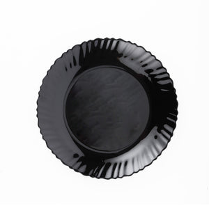 Royalford RF11903 9.5" Opalware Flat Plate| elegant black wave design & chip-resistant durability| lightweight & is microwave & dishwasher safe for everyday use|
