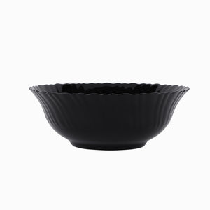 Royalford RF11906 8" Opalware Salad Bowl| stylish black wave design & chip-resistant durability| lightweight build & is microwave & dishwasher safe for daily use|