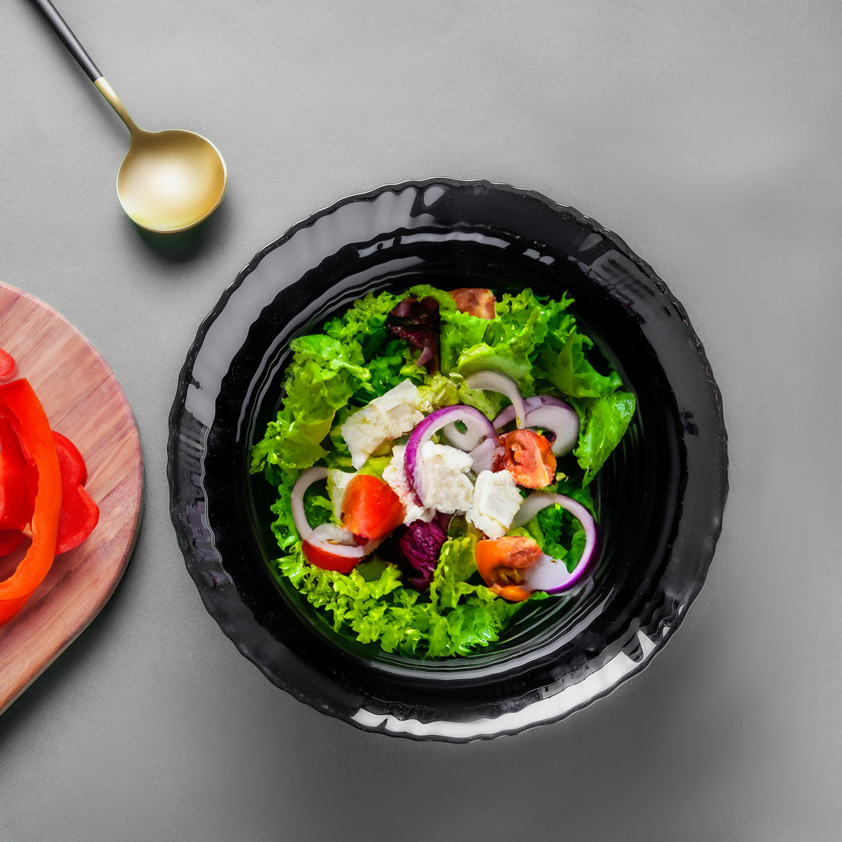 Royalford RF11907 9" opalware soup bowl| black wave design, lightweight & chip-resistant| microwave and dishwasher safe, ideal for serving soups, salads, and daily meals|