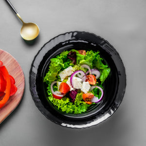 Royalford RF11907 9" opalware soup bowl| black wave design, lightweight & chip-resistant| microwave and dishwasher safe, ideal for serving soups, salads, and daily meals|