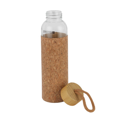 Royalford RF11925 glass water bottle 500ml| cork sleeve and bamboo lid with BPA-free, leak-resistant| durable, eco-friendly design, ideal for travel, office, & daily use|