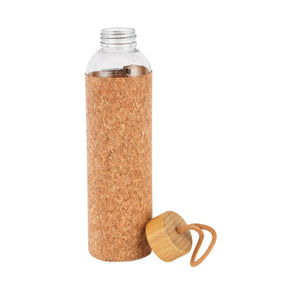 Royalford RF11926 Glass Water Bottle 750ML | Protective Cork Sleeve & Natural Bamboo Lid| BPA Free Leak Resistant  Reusable Drinking Bottle for Travel, Gym & Office