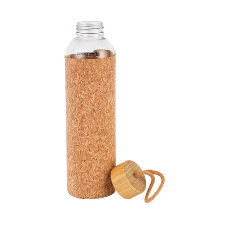 Royalford RF11926 Glass Water Bottle 750ML | Protective Cork Sleeve & Natural Bamboo Lid| BPA Free Leak Resistant  Reusable Drinking Bottle for Travel, Gym & Office